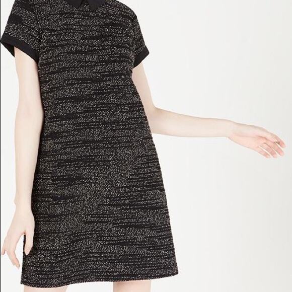 Maison Jules Black White Tweed Texture Collared Mini Shift Dress UPCYCLED - Picture 2 of 12